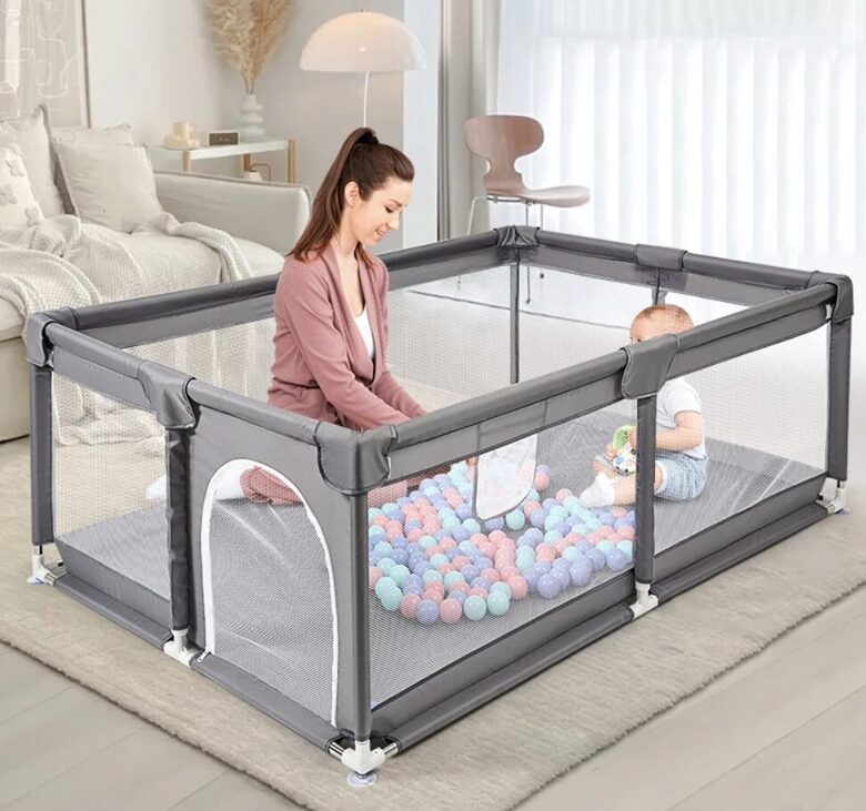 Bērnu sētiņa - manēža pelēka 150x180cm